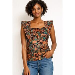 A.L.C. Portia Floral Print Flutter Cap Sleeve Top Size 2 Cotton Blend